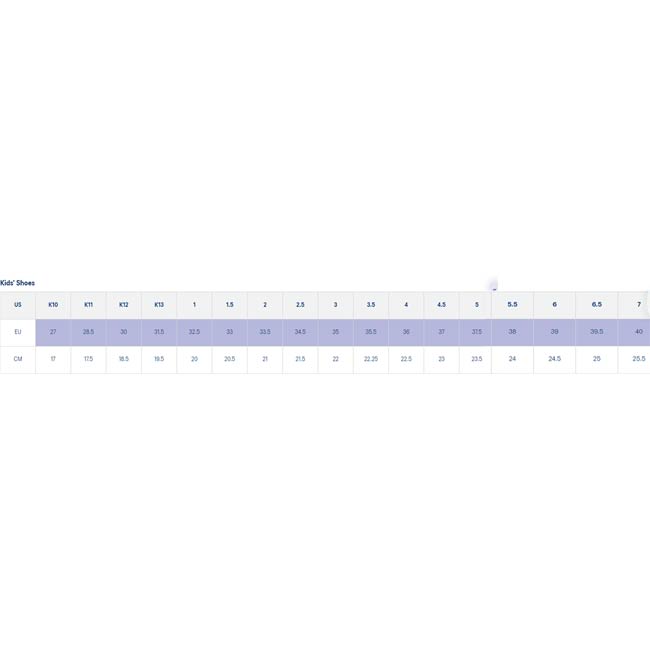 Asics children's shoe clearance size chart