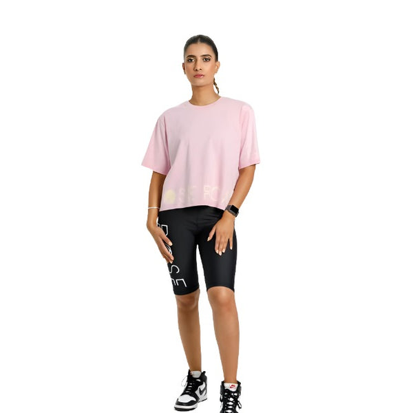 Rose Road Cropped Tee- Pink with Rose Road Logo