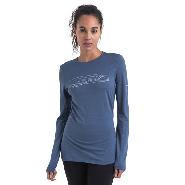 Icebreaker Women’s 200 Oasis Long Sleeve Crewe Ski Stripes Dawn