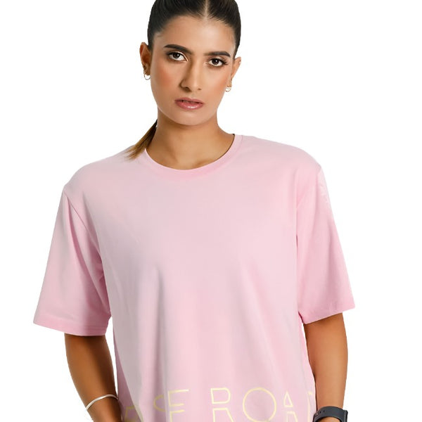 Rose Road Cropped Tee- Pink with Rose Road Logo