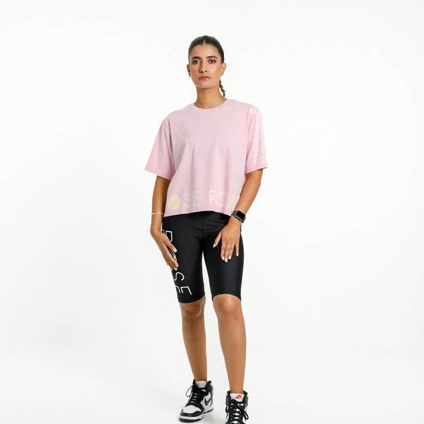 Rose Road Cropped Tee- Pink with Rose Road Logo