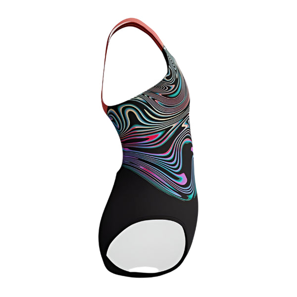 Speedo’s Girls Placement Powerback Swimsuit Black/Orange