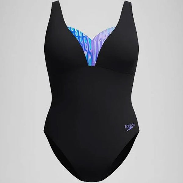 Speedo’s Women's Shaping Printed OpusGem Swimsuit Black/Green