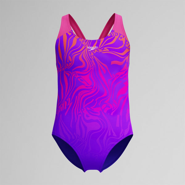 Speedo Girls Placement Splashback Swimsuit Purple/Pink