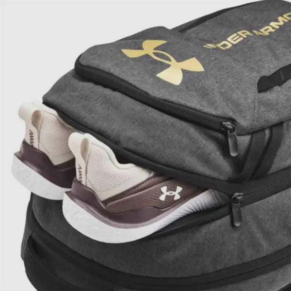 Under Armour Hustle 6.0 Backpack - Black/Heather Grey/Gold