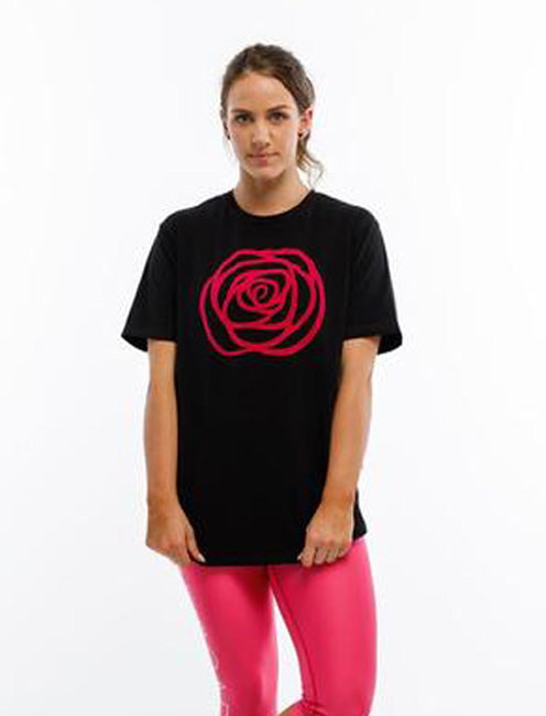 Rose Road Tee Black with Pink Velvet Ros