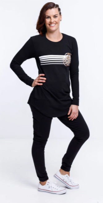 Rose Road LS Tee with Stripe & Gold Rose