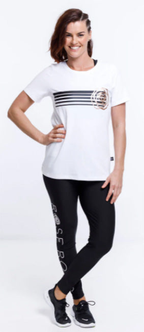 Rose Road Tee Stripe Print & Gold Rose