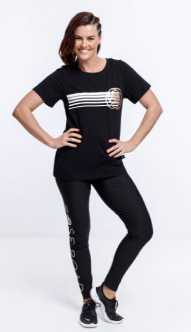 Rose Road Tee Stripe Print & Gold Rose