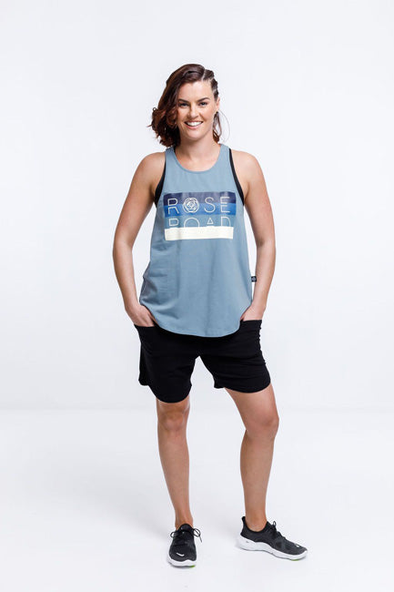 Rose Road Singlet Bluestone Blue Logo