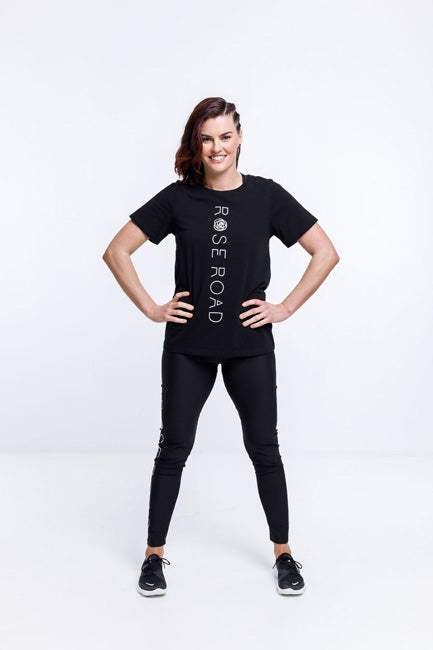 Rose Road Tee wth White Vertical RR Logo