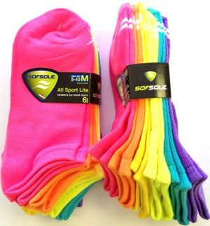 SOF SOLE LITE NO SHOW FLURO SOCKS 6 PK