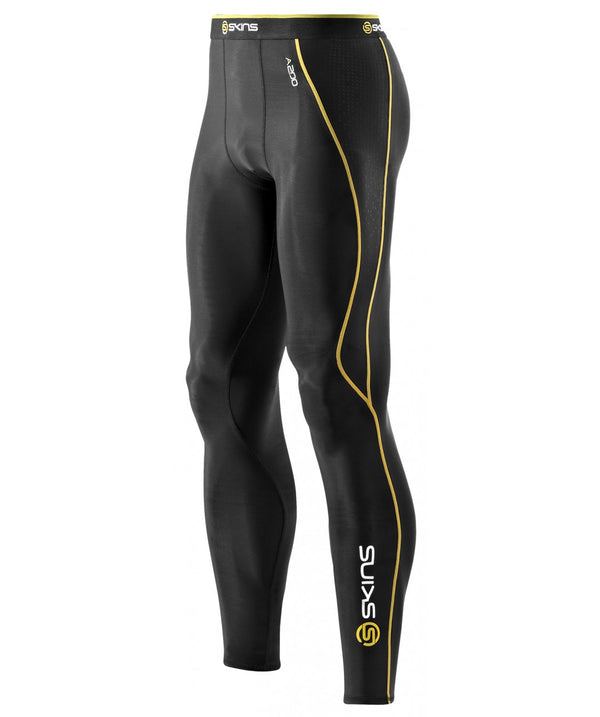 SKINS MENS A200 LONG TIGHTS BLACK YELLOW
