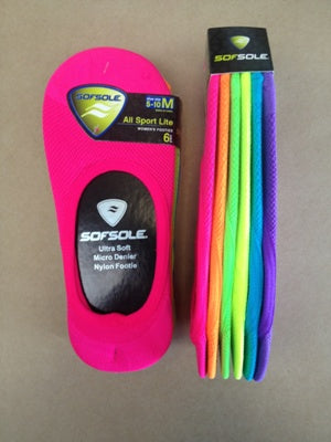 SOF SOLE LITE FOOTIE FLURO SOCKS 6 PK