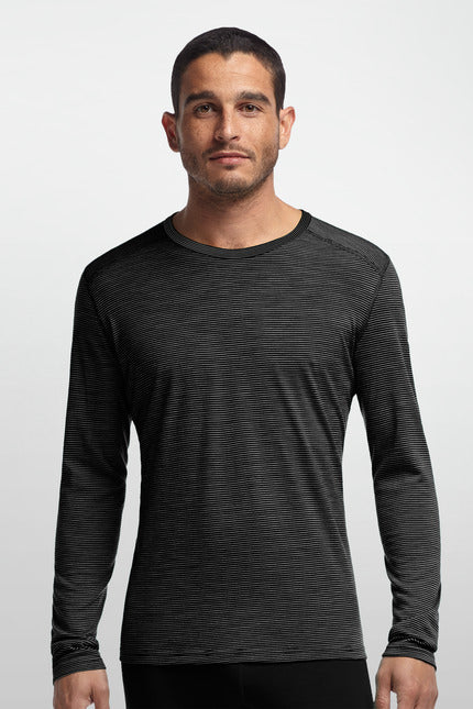 ICEBREAKER MENS OASIS LS STRIPE BLK