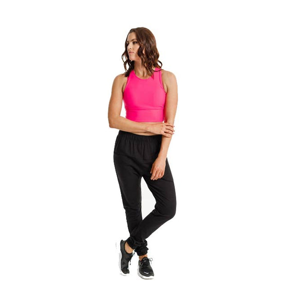Rose Road Tank Bra - Neon Pink with White Rose Centre Back