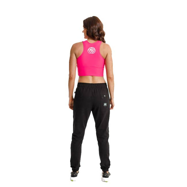 Rose Road Tank Bra - Neon Pink with White Rose Centre Back
