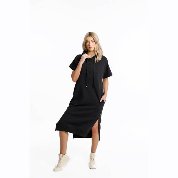 Rose Road Cruz Dress - Black with Large Embossed Rose