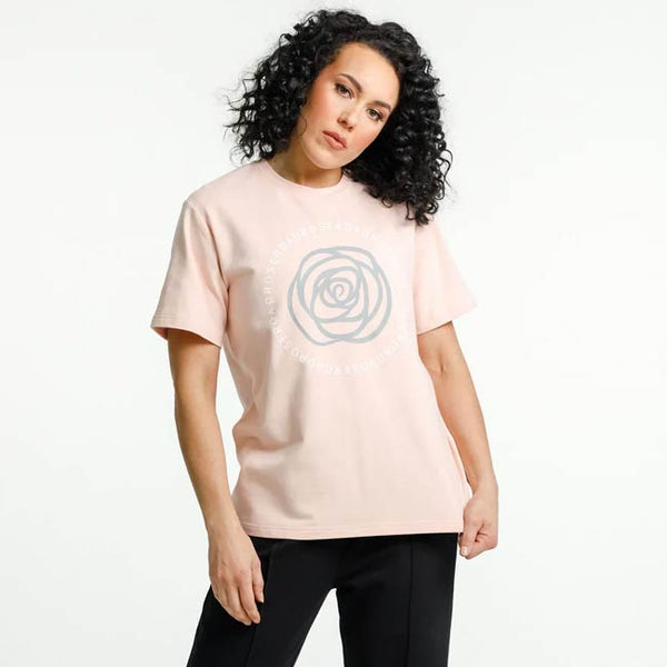 Rose Road Topher Tee - Winter Weight - Peach with Track Print