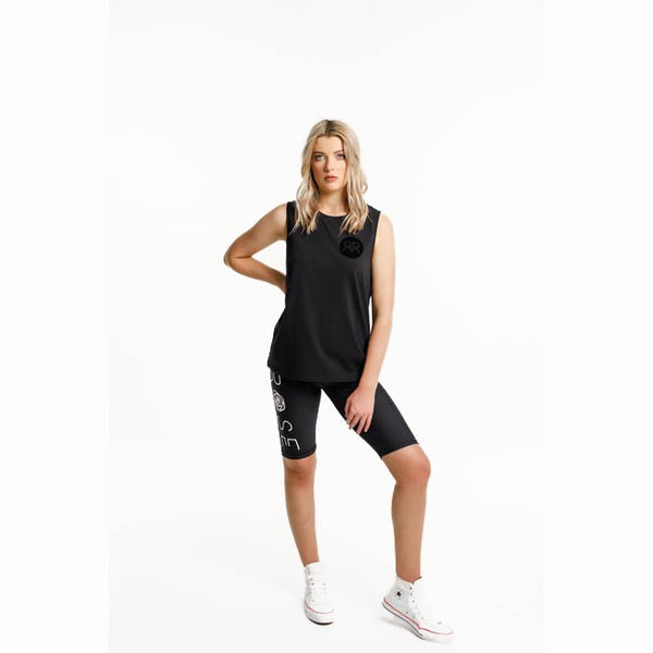 Rose Road Women’s Tank - Black with Flocked RR Chest Print